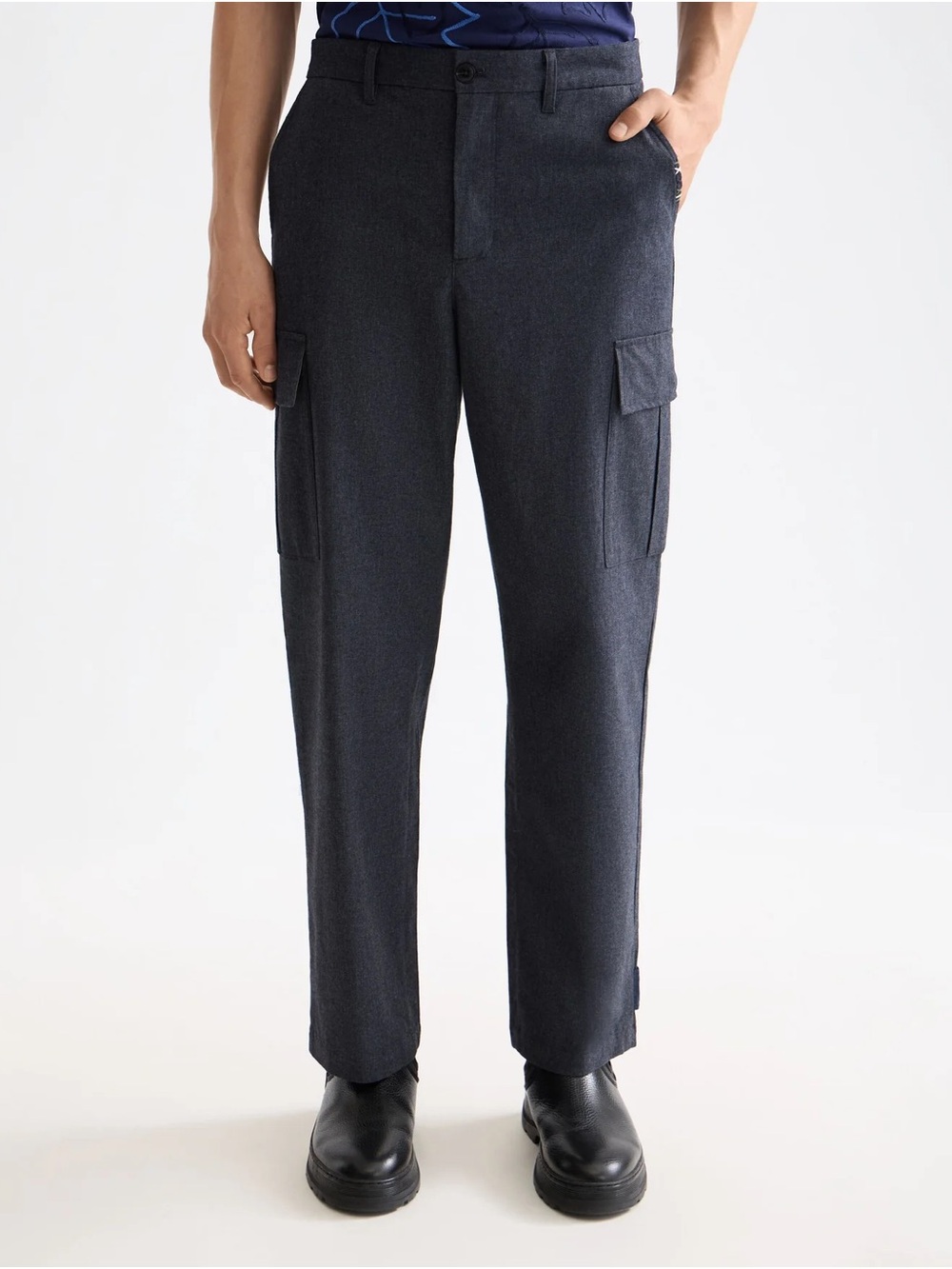 Scotch & Soda Melange cotton-blend relaxed straight fit cargo light blue - XXL